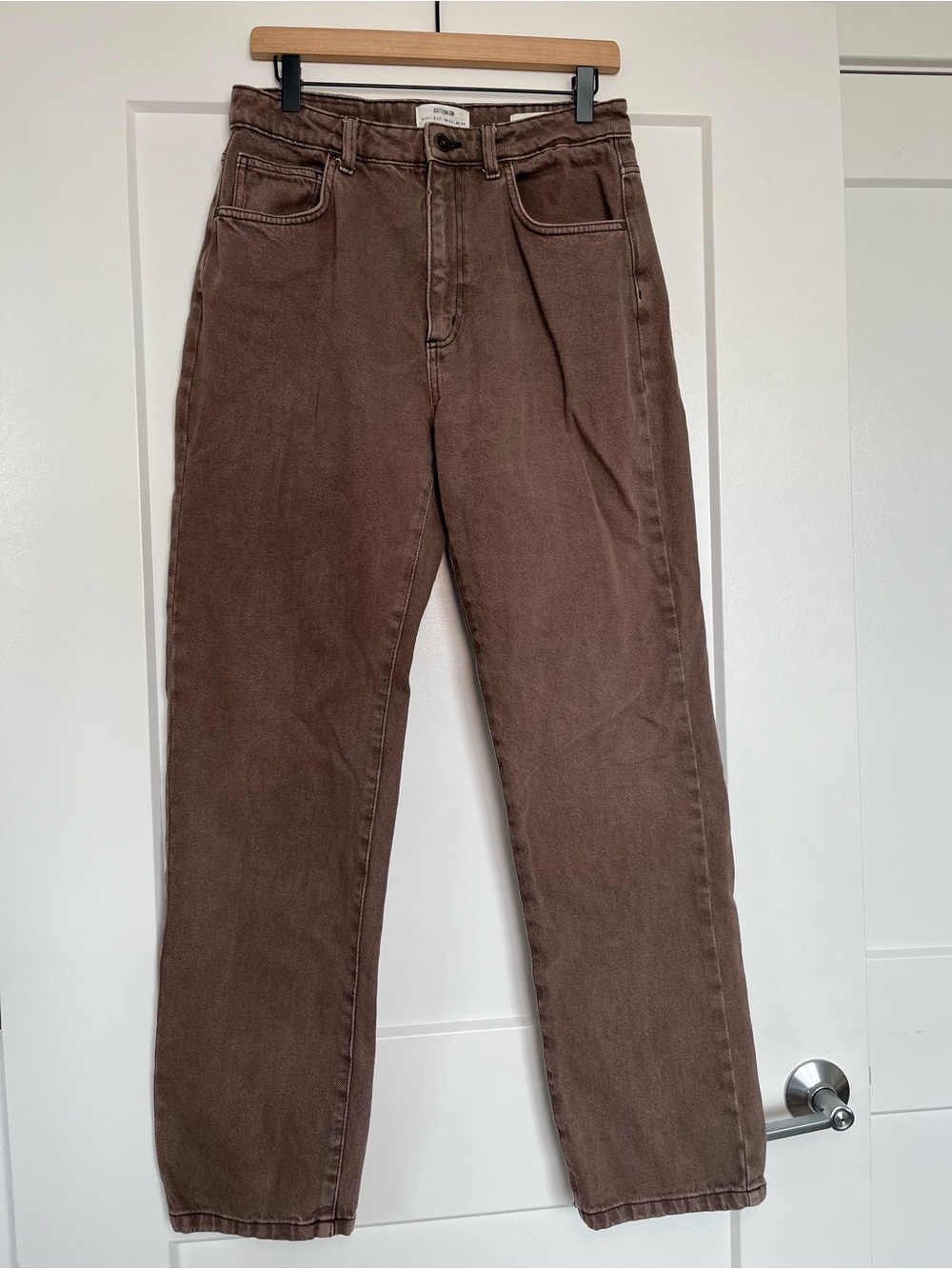 Cotton On Long Straight Leg Brown Wash High Rise Jeans Size 8